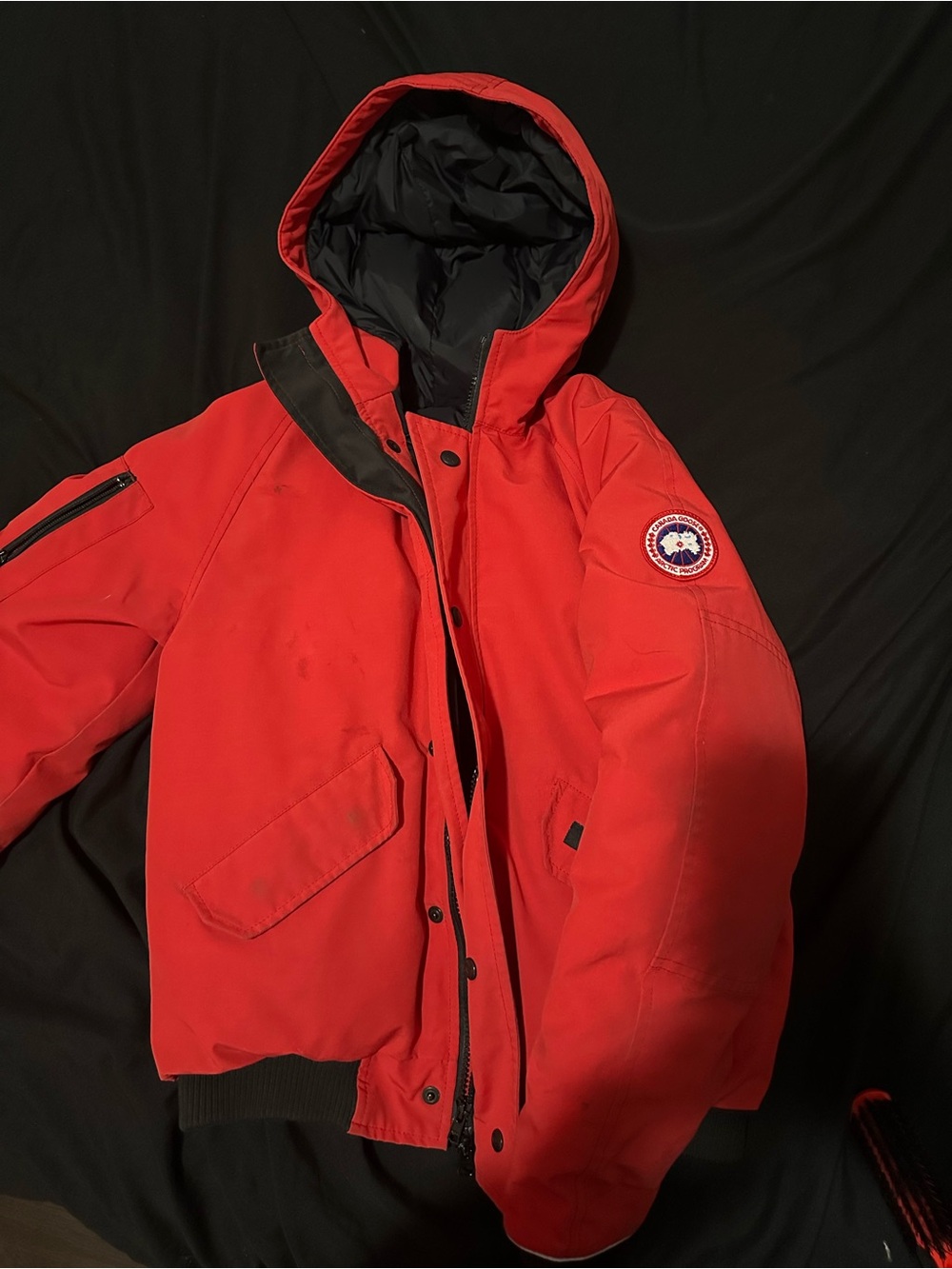 Canada Goose Red Hooded Bomber Jacket